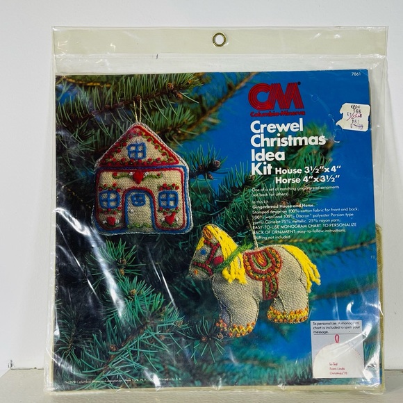 Vintage 1978 Crewel kit Christmas ornaments House Horse 7861 Columbia Minerva - Picture 1 of 10